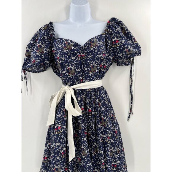 Unique Vintage 1X 16 Mushroom Rooster Print Puff Sleeve Mini Dress Retro - Picture 11 of 12